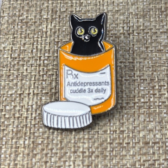unbranded Jewelry - 3/$25 Black Cat in Orange Prescription Pin Antidepressant Rx Cuddle 3x Daily
